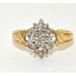 9ct Gold Ladies Diamond Cluster Ring. Approx 0.5ct. Size Q