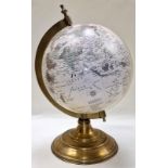 Rotating globe of the world on stepped brass stand 12 inch diameter.