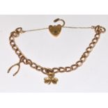 9ct Gold Bracelet with Heart Clasp & Safety Chain., all links individually hall marked, 14.5g