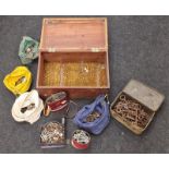 Wooden box containing a large collection of assorted keys to include some antique examples.