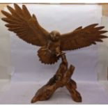 Very large carved wooden figurine of an owl with outstretched wings inspect 93cm wingspan 78cm