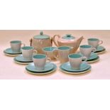 Poole Pottery Ice Green & Seagull Twin Tone tea set for six to include Tea Pot and Biscuit Barrel.
