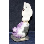 Vintage Amsterdam Sauer raw amethyst and carved crystal model of an owl. 18cms tall