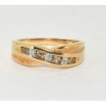 9ct Gold Yellow & White Diamond Twist Ring. Size L