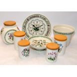 A collection of Portmeirion Botanic Garden items to include a wall clock, plant pot, cookie jar,