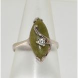 A silver and jadeite ring, Size L 1/2.