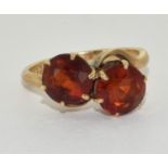 9ct Gold Double Twist Amber Ring. Size R