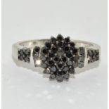 9ct White Gold Black Diamond Cluster Ring. H/m as 0.5ct Size L