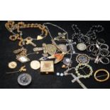 A collection of vintage jewellery and other items to include a number of silver rings, two sets of