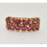 9ct Twin Row Pink Tourmaline Ring. Size N