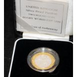 Rare 1999 silver proof piedfort Rugby hologram £2 Two Pound coin. Double usual thickness, cased with