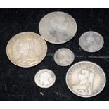 A small collection of GB silver coins to include George III and Victorian Crowns