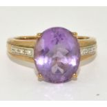 9ct White & Yellow Gold Diamond & Amethyst Solitaire Ring. Size O