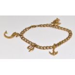 9ct Gold Charm Bracelet & Charms. 7g