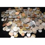 Tub of foreign coins