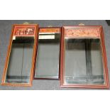 Collection of vintage wood framed Chinese mirrors with carved wood panel decoration. O/all size of