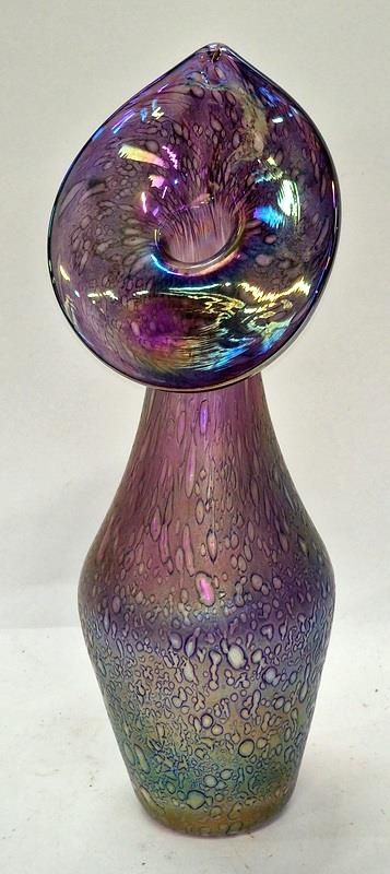 Contemporary floral style iridescent art glass vase possibly an example by Mckenzie Art & Design "