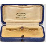15ct gold Amethyst and pearl bar brooch