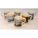 Set of six Danbury Mint ceramic tankards commemorating the achievements of Horatio Nelson. All