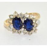 9ct Gold Double Sapphire Cluster Ring. Size P
