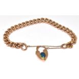 9ct Gold Bracelet with Cabochon Opal Heart Lock & Safety Chain. 19g