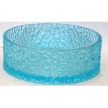 Vintage Davidson Glass bark effect fruit bowl in Kingfisher Blue. 22cms across x 8cms tall