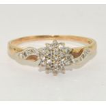 9ct Gold Diamond Cluster Ring. 15 pts Size O