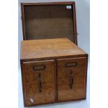 Vintage wooden information card filing box together with a glazed front display box (2).