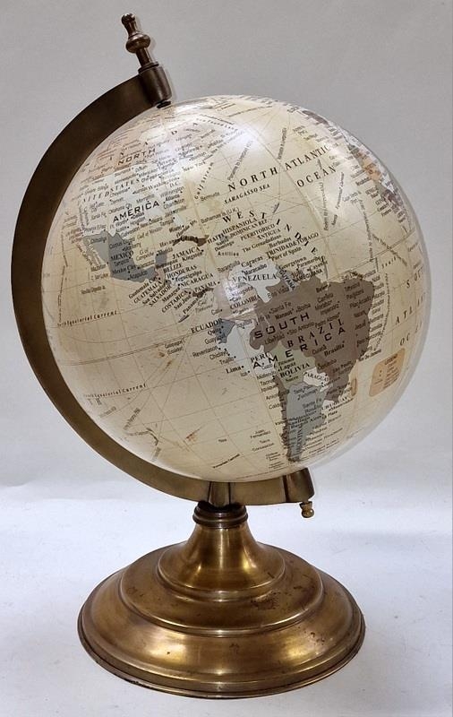 Rotating globe of the world on stepped brass stand 12 inch diameter. - Image 2 of 3