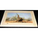 Large David Shepherd card mounted limited edition artist signed gallery stamped print 'Rhino Beware'