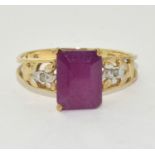 9ct Gold Diamond & Ruby Ring. Size O