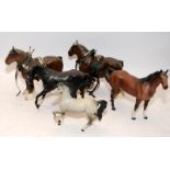 Collection of Beswick horses including Shires and Thoroughbreds. 5 in lot (2 unmarked)