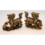 Pair of vintage Chinese bronze Chi Lin or Dragon Horses, male and female representations. 11cms tall