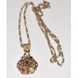 Natural multi gem set 925 silver daisy pendant.