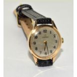 Omega 9ct gold manual wind wristwatch (appears working)