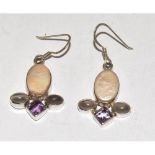 Pearl/Amethyst/Moonstone 925 silver earrings.