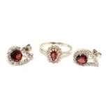 Garnet ring and matching earrings, Size M