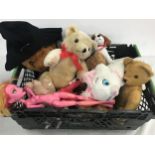 Box of mixed soft and cuddly toys to include Disney and others with tags