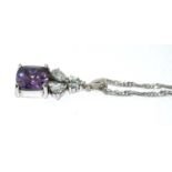 Lovely CZ Amethyst wG 925 silver pendant.