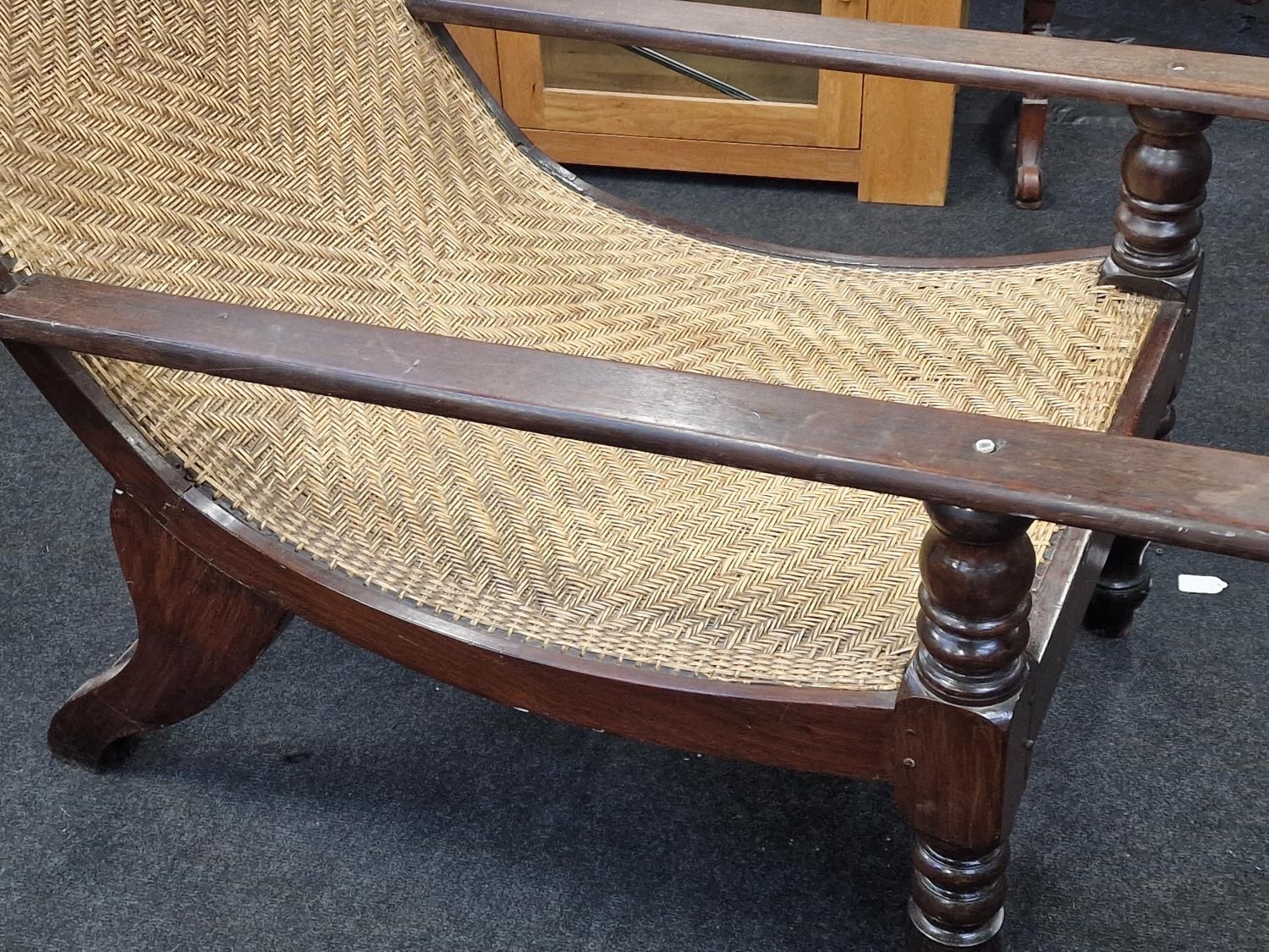 Anglo Dutch colonial Plantation chair with arm extenders on turned supports with a woven back rest - Image 4 of 5