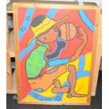 Large and colourful framed original African artwork signed Dr M '98. O/all frame size 80cms x 110cms