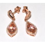 Rose gold/925 silver pink CZ drop earrings.