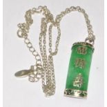 Princess green jadeite Chinese 925 silver pendant.