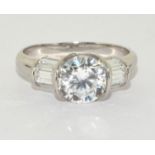 A heavy w/g on 925 silver sparkling CZ ring Size Q