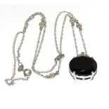 Black quarts Diamond white gold on 925 silver pendant necklace