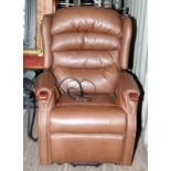 Mid brown leather electric reclining armchair, Seat height approx 50cms, o/all width approx 78cms