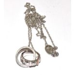 Clogau 9ct gold/silver linked rings on chain