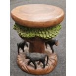 Styled on a black forest design hand carved wooden monkey design stool 45x40cm