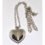Large modernist puffy 925 silver heart pendant.