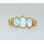 A gold on 925 silver 3 stone opalite ring, Size N 1/2.